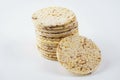 Thin corn cakes with sesame. Healthy food nutrition. Thin round corn cakes. Stack of puffed rice snack Royalty Free Stock Photo