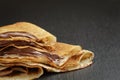 Thin crepes or blinis with chocolate cream on