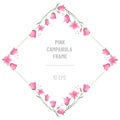 Thin decorative rhombus frame, pinkbells flowers elements.