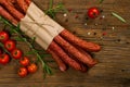 Thin Dry Smoked Polish Sausage Kabanos or Cabanossi Royalty Free Stock Photo