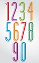 Thin elegant bright doodle rounded numbers with white outline.