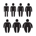 Thin and fat. Stylized stick characters people symbols overweight silhouettes tummy male fat person garish vector