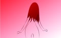 A thin, frail little light, gentle girl with a beautiful slender figure turned with her back with long hair drawn in black lines o