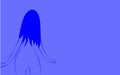 A thin, frail little light, gentle girl with a beautiful slender figure turned with her back with long hair painted with blue line