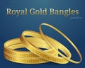 thin gold bangles golden Bracelet jewelry on blue background