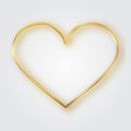 Thin gold heart frame. Golden realistic heart border. Luxury symbol of love.