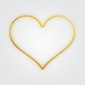 Thin gold heart frame. Golden realistic heart border. Luxury symbol of love.