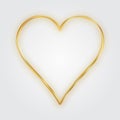 Thin gold heart frame. Golden realistic heart border. Luxury symbol of love.