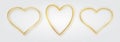 Thin gold heart frame set. Golden realistic heart border. Luxury symbol of love.