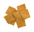 Thin gourmet snack crackers on a white background