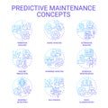 Thin gradient icon set representing predictive maintenance