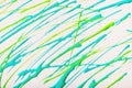 Thin green and blue lines and splashes drawn on white background. Abstract art backdrop with turquoise decorative stroke Royalty Free Stock Photo