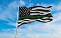 Thin Green Line USA flag waving, panoramic view, Wildlife Officers, Park Rangers, Federal Agents, Border Patrol, Military
