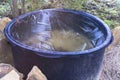 Thin ice layer in the mortar bucket Royalty Free Stock Photo