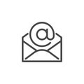 Thin Icon of Email, Address and Mail or Newsletter. Such Line Sign as Isolated Open Envelope and E-mail. Custom Vector Royalty Free Stock Photo