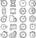 Thin ine icon set, editable stroke for time planning schedule hour minute second Royalty Free Stock Photo