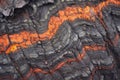 thin lava crust peeling from cooled lava flow