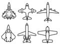 Thin line airplane icons set