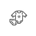 Thin line baby icons Kids clothes, garment, underwear.