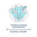 Thin line blue historical pricing discrepancies icon concept