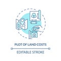 Thin line blue icon plot of land costs concept