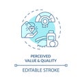 Thin line blue perceived value and quality icon concept Royalty Free Stock Photo