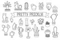 Thin line cactus and succulent clipart. Potted cactus and succulents icons.
