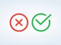Thin line check mark icons. Green tick and red cross checkmarks flat line icons set.