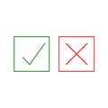 Thin line check mark icons. Green tick and red cross checkmarks flat line icons set. Vector illustration on white Royalty Free Stock Photo