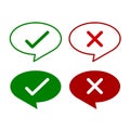 Thin line check mark icons. Green tick and red cross checkmarks flat line icons set. Vector illustration on white Royalty Free Stock Photo