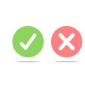 Thin line check mark icons. Green tick and red cross checkmarks flat line icons set. Vector illustration on white. Royalty Free Stock Photo