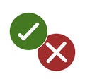 Thin line check mark icons. Green tick and red cross checkmarks flat line icons set. Vector illustration on white. Royalty Free Stock Photo