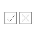 Thin line check mark icons. tick and cross checkmarks flat line icons set. Vector illustration isolated on white Royalty Free Stock Photo