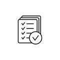 Thin line checklist, report icon on white background