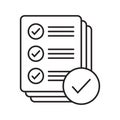 Thin line checklist, report icon on white background.