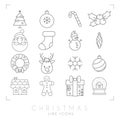 Thin line christmas icons set