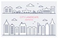 Thin line City buildings set. Downtown landscape with high skyscrapers. Panorama architecture City landscape template Royalty Free Stock Photo