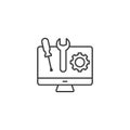 Line computer technical support icon on white background