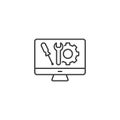 Line computer technical support icon on white background