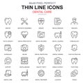 Thin line dental care, dentistry equipment icons set for website and mobile site and apps.