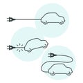 Thin line electric car icon with cord and plug - electrical dependence