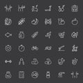 Line fitness icons set on dark background