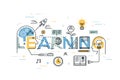 Thin line flat design banner of learning web page