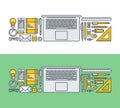 Thin line flat design concept of business workspace