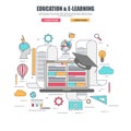 Thin line flat design concept of e-learning education Royalty Free Stock Photo