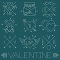 Thin line flat design hipster valentines vector icon set. Royalty Free Stock Photo