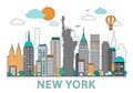 Thin line flat design of New York city. Modern New York skyline with landmarks vector illustration. Royalty Free Stock Photo