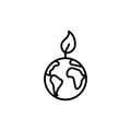 Thin line friendly planet and leaf icon