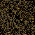 Thin Line Gold Black Valentine`s Day Seamless Pattern