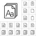 Thin line grammar, letter file icon, different type file icons s Royalty Free Stock Photo